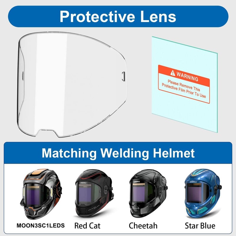 ANDELI 5 PCS Large Viewing Screen Outer Replacement Lens and 2 Pcs Inner Replacement Lens for Red Cat MOON3SC1LEDS MOON LED MOON LED PRO Welding Helmet - Image 2